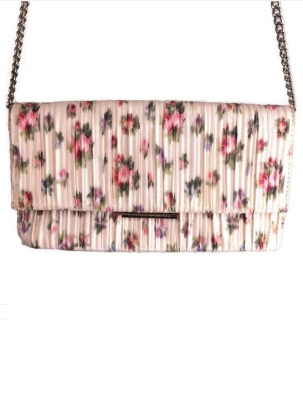 NWOT Loeffler Randall Tab Pleated Chiffon Floral Flap Top Clutch